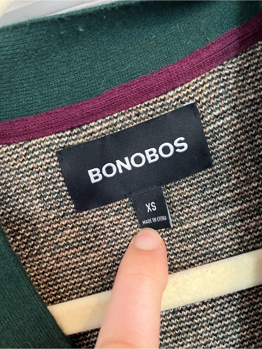 Bonobos Green Retro TV Pattern Cardigan button up mens small tan cashmere blend - Picture 3 of 5
